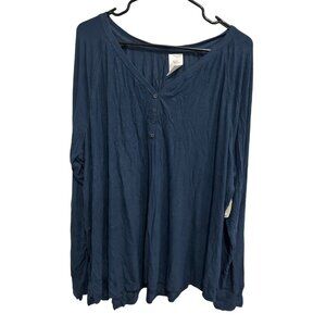 Secret Treasures NWT Womens Plus Blue Cove Long Sleeve Henley Sleep Shirt Sz 3X